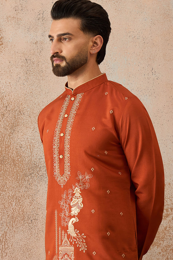 Brown Viscose Rayon Solid Emboidered Straight Kurta MKU2206