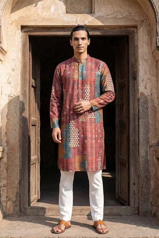 Brown Silk Blend Printed Straight Kurta MKU2177