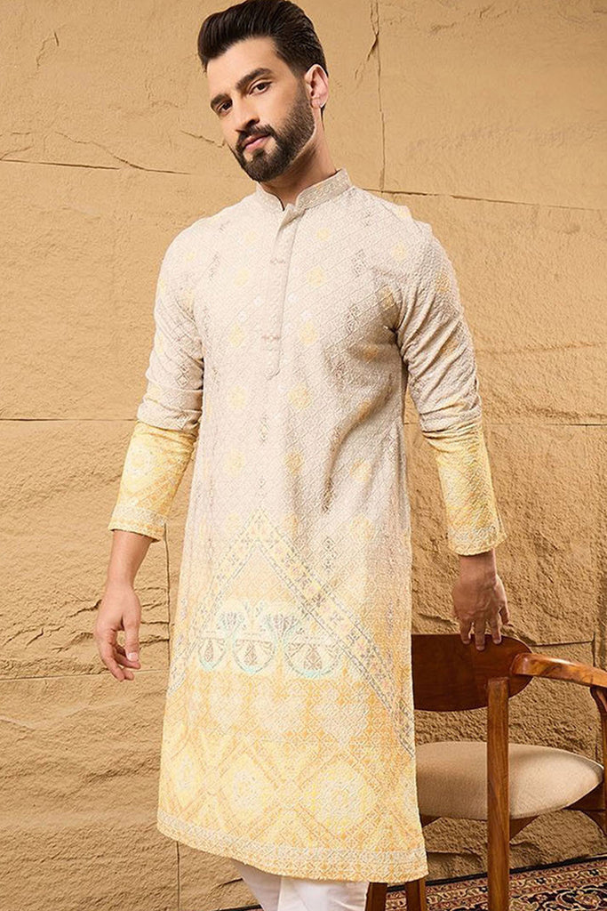 Yellow Viscose Rayon Ethnic Motifs Embroidered Straight Kurta with Trouser MKSET1138