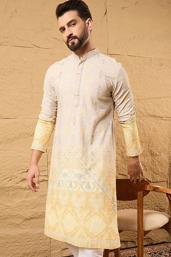 Yellow Viscose Rayon Ethnic Motifs Embroidered Straight Kurta with Trouser MKSET1138