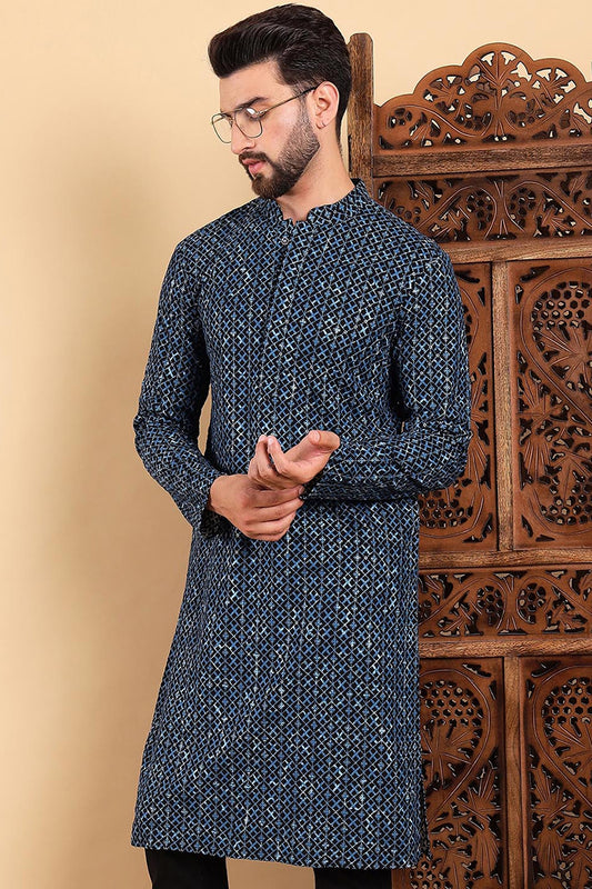 Blue Viscose Rayon Solid Dyed Straight Kurta with Trouser MKSET1013BLU
