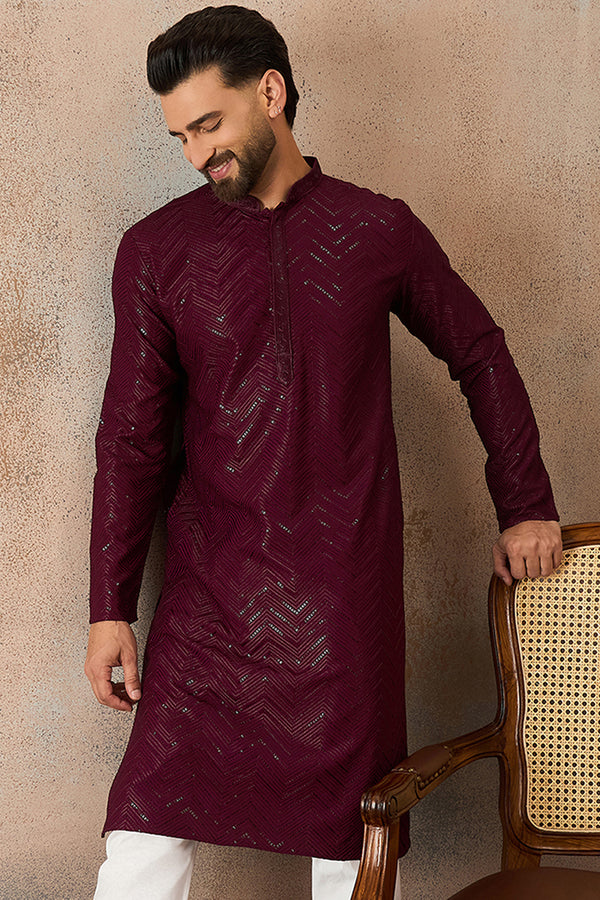 Purple Rayon Embroidered Solid Straight Kurta MKU2187