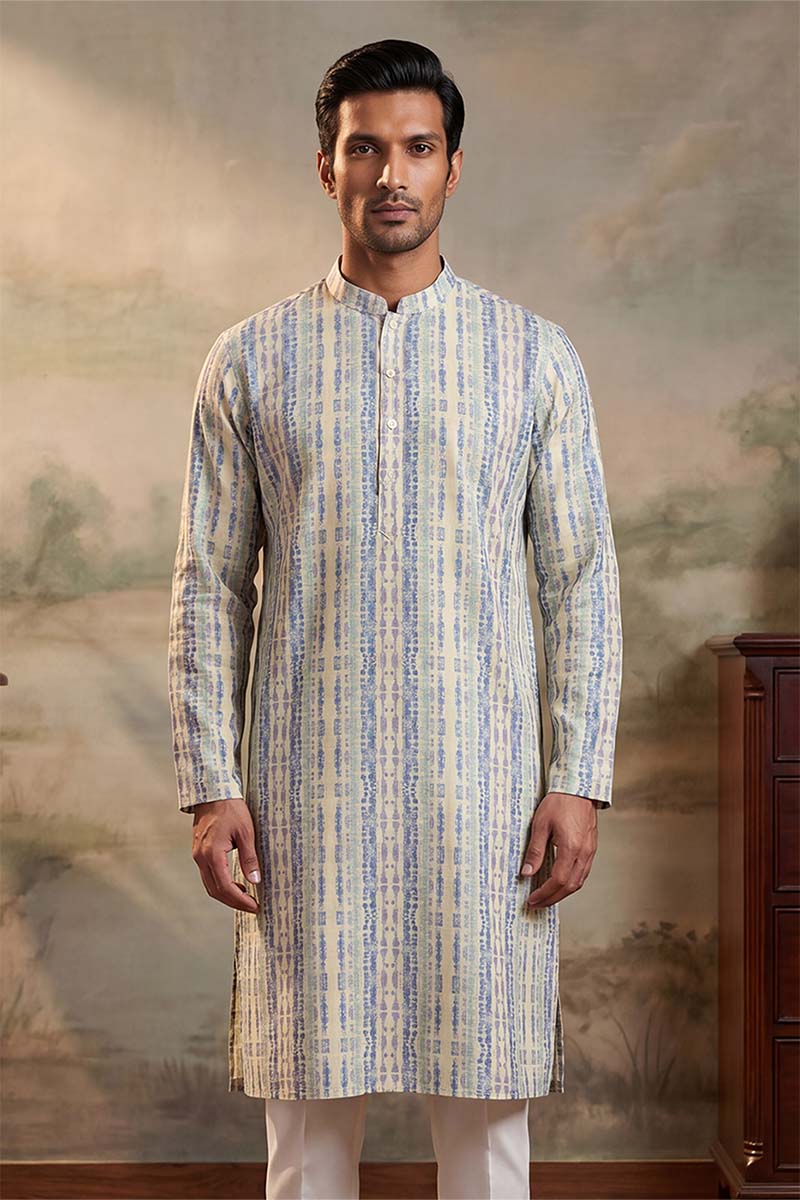 Multi Silk Blend Abstract Printed Kurta With Trousers MKSET2252