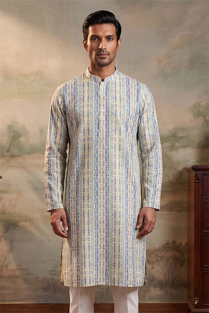 Multi Silk Blend Abstract Printed Kurta With Trousers MKSET2252