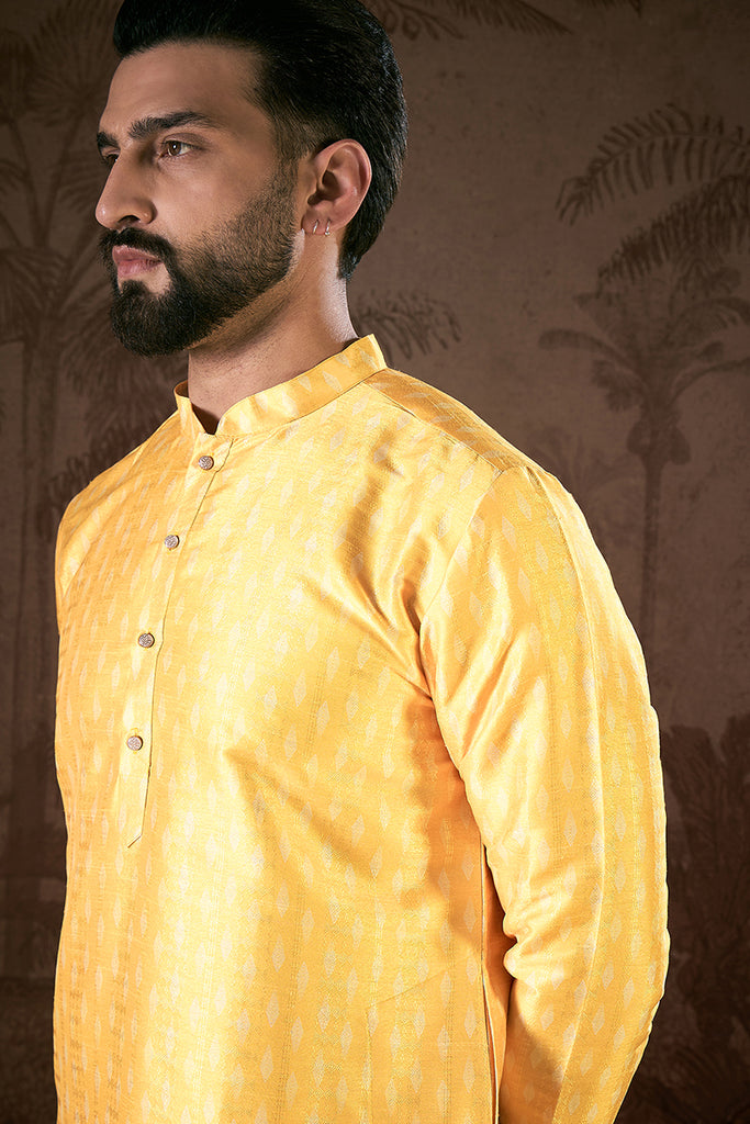Yellow Silk Blend Ethnic Motifs Printed Straight Kurta With Trouser MKSET1952