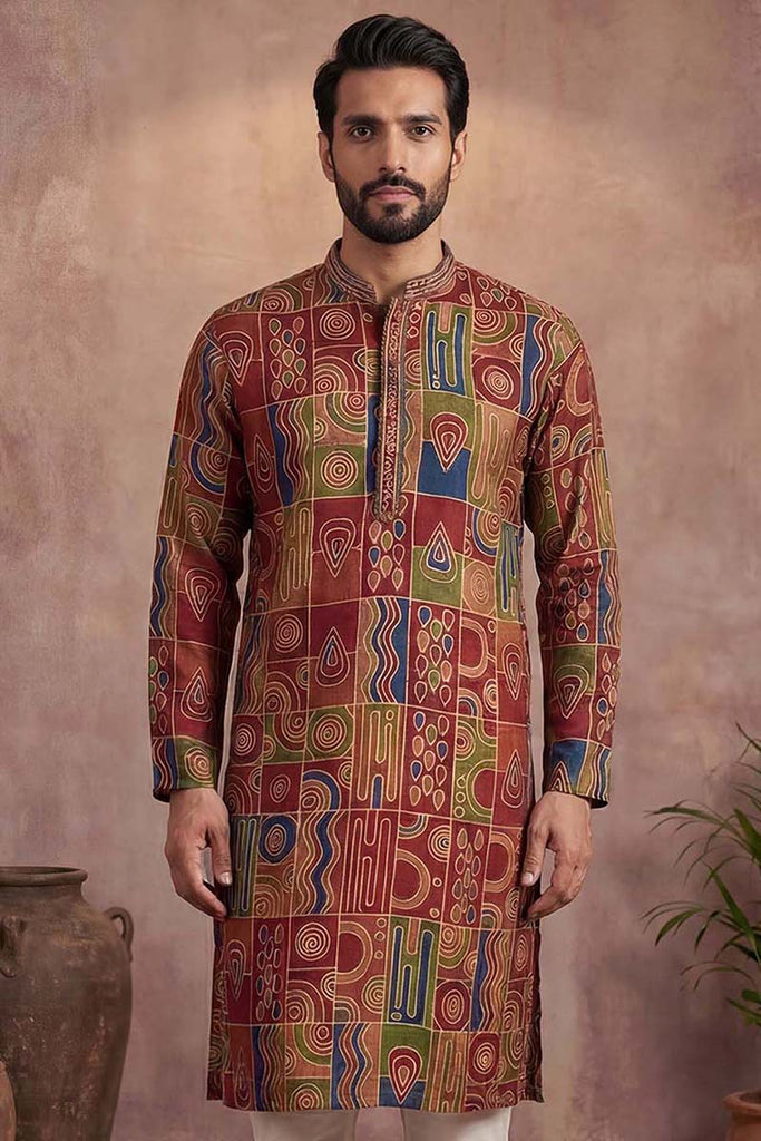 Viscose Rayon Multi Abstract Printed Calf Length Straight Kurta With Trousers MKSET1983