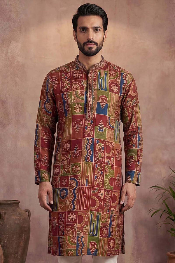 Viscose Rayon Multi Abstract Printed Calf Length Straight Kurta With Trousers MKSET1983