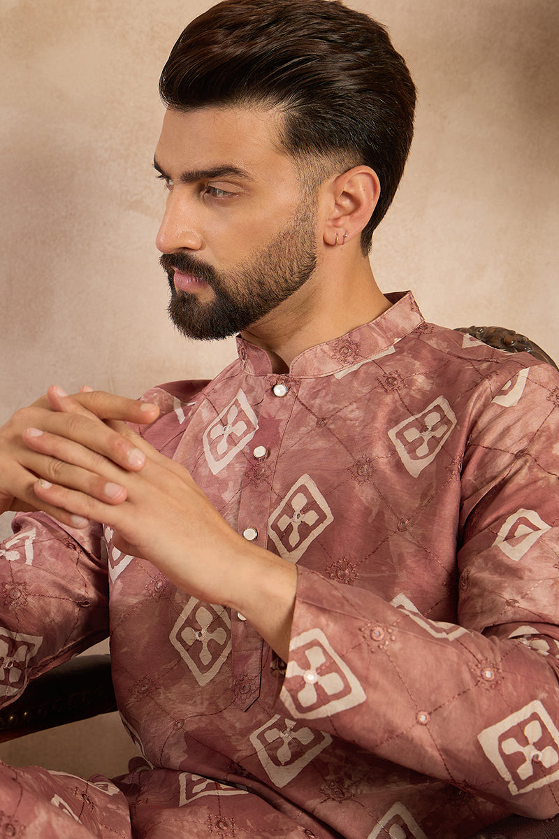 Brown Cotton Solid Embroidered Straight Kurta With Trouser MKSET1825