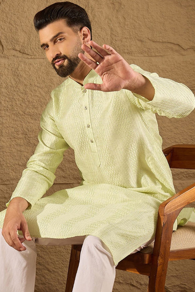 Green Silk Blend Solid Embroidered Straight Kurta with Trouser MKSET1287