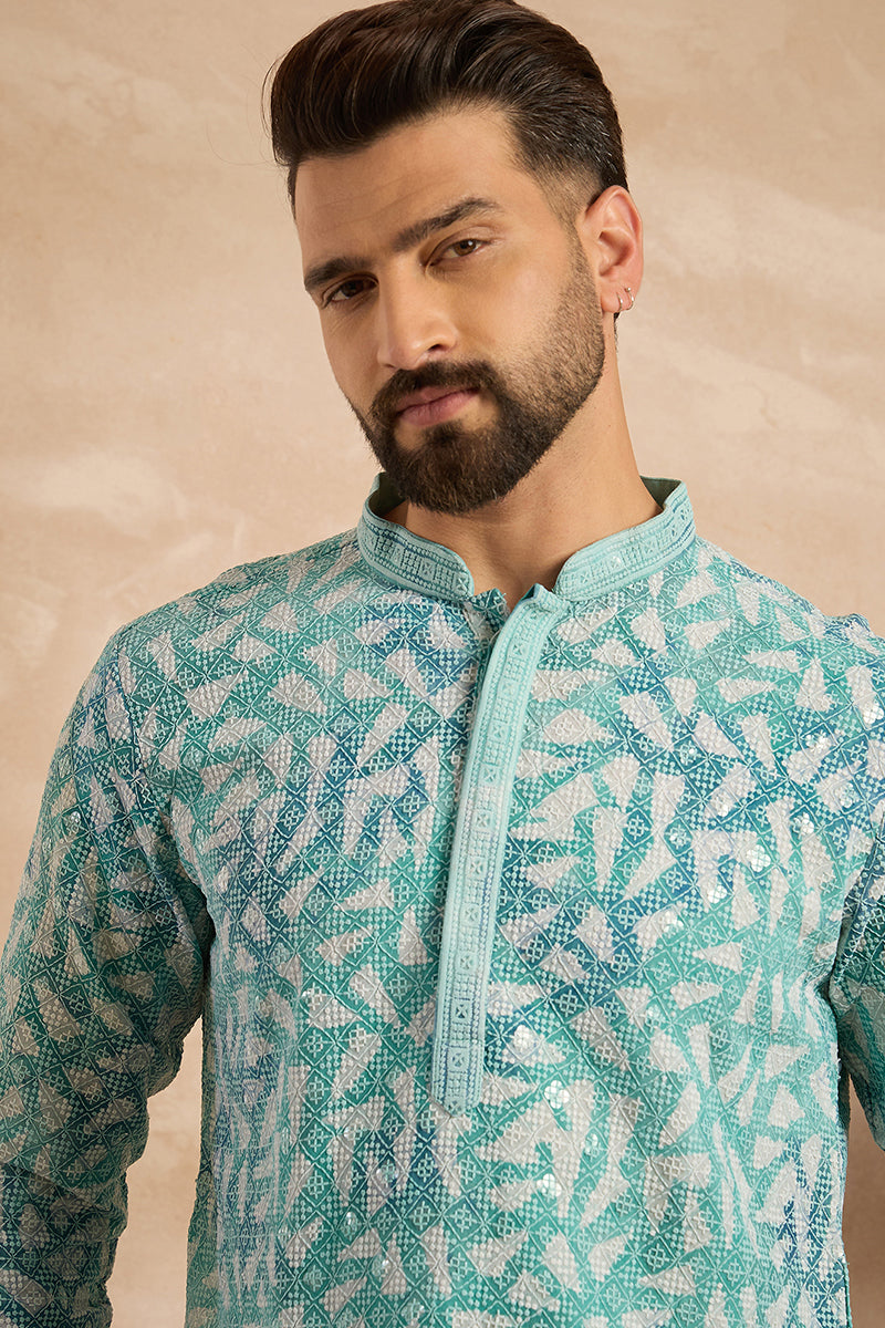 Teal Viscose Rayon Solid Printed Straight Kurta MKU1655