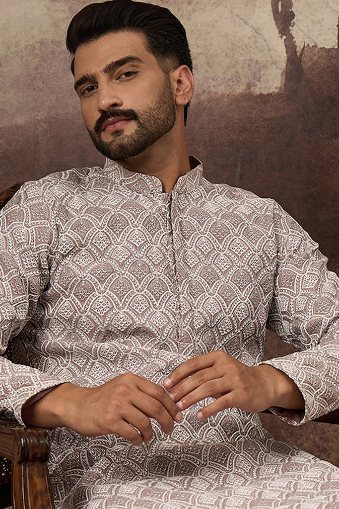 Mauve Viscose Rayon Solid Embroidered Straight Kurta with Trouser MKSET1389