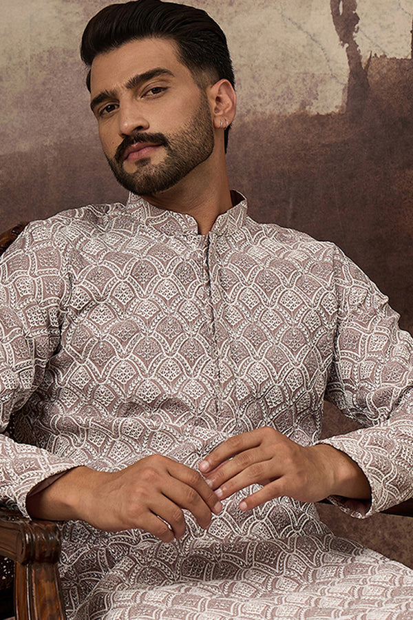 Mauve Viscose Rayon Solid Embroidered Straight Kurta with Trouser MKSET1389
