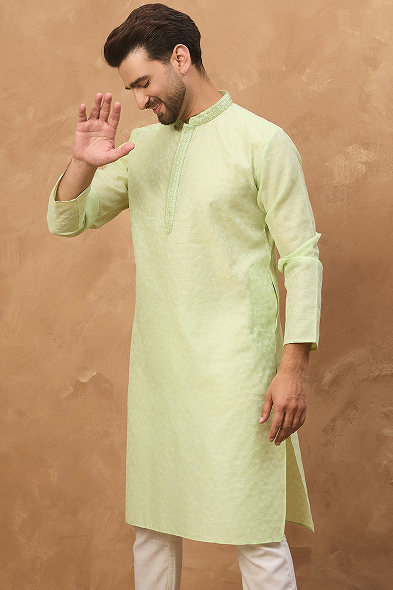 Green Silk Blend Solid Embroidered Straight Kurta MKU1451
