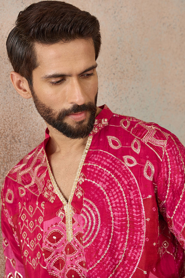Pink Silk Blend Ethnic Motifs Embroidered Kurta MKU2453