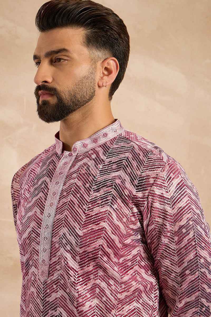 Maroon Silk Blend Solid Embroidered Straight Kurta MKU1729