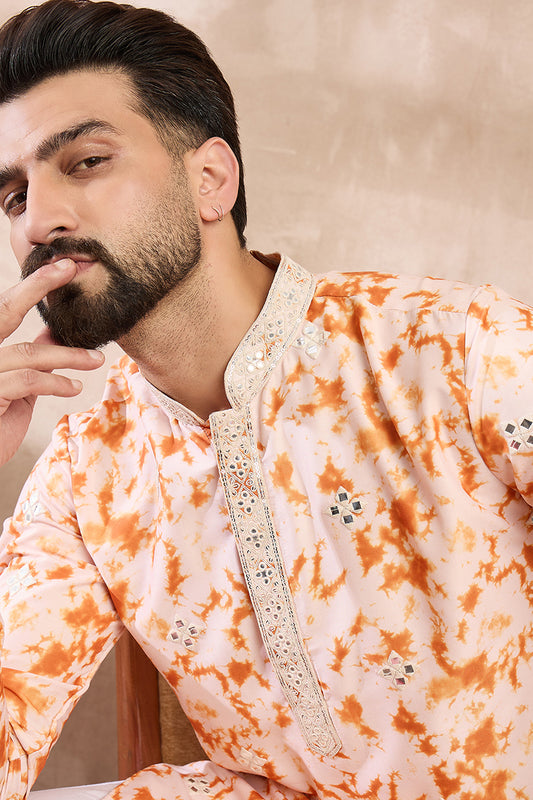 Orange Silk Blend Solid Embroidered Straight Kurta With Trouser MKSET2002
