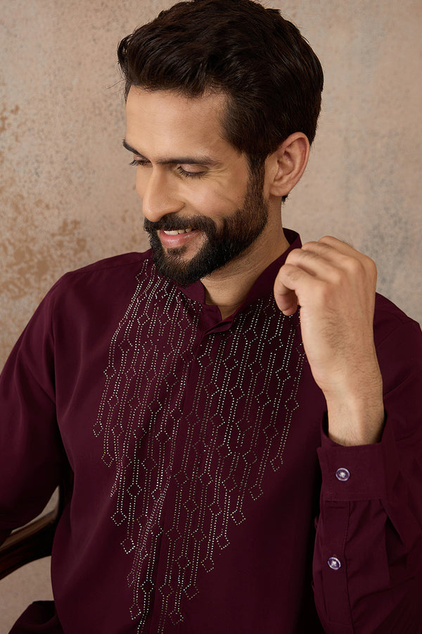 Maroon Silk Blend Ethnic Motifs Printed Kurta With Trouser MKSET2390