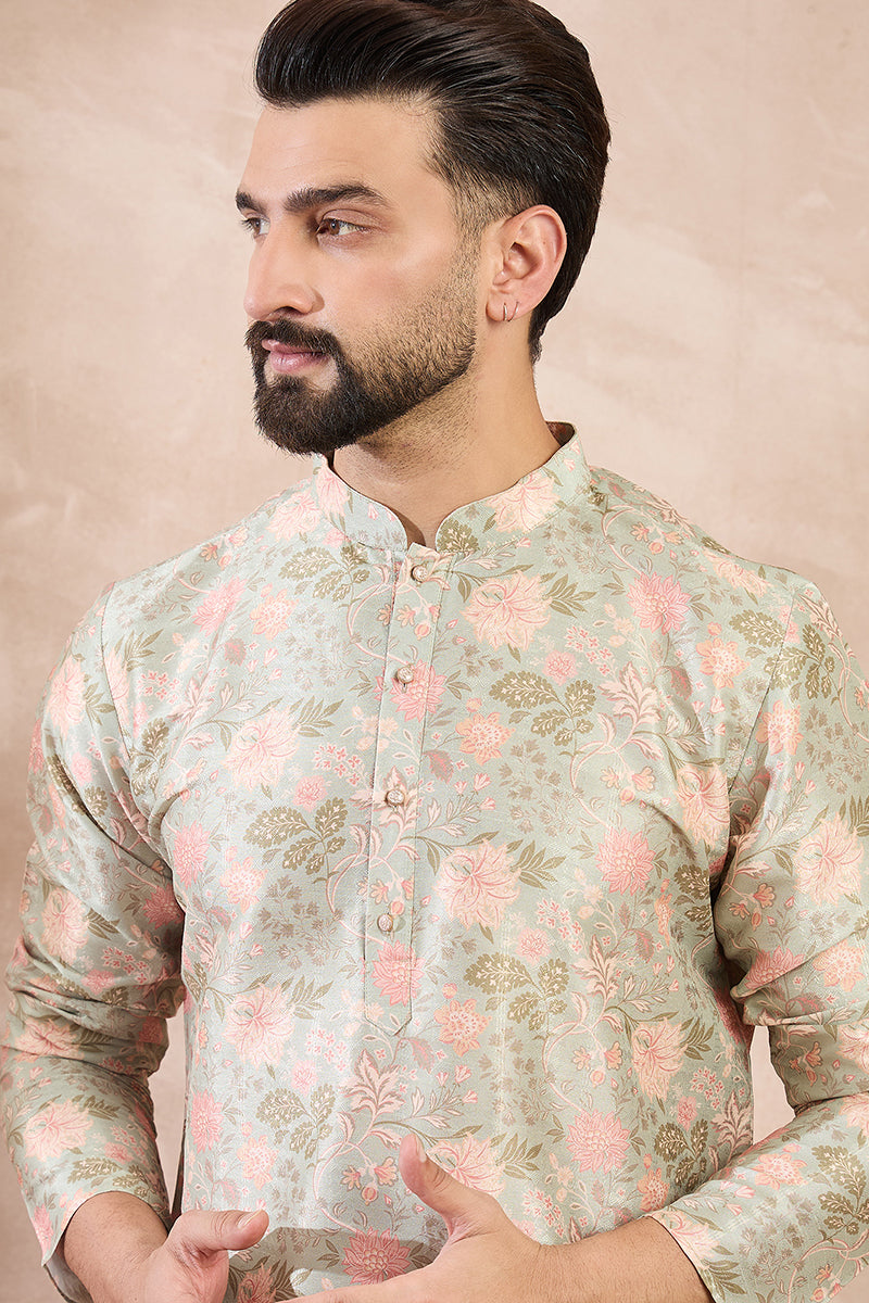 Green Silk Blend Floral Printed Straight Kurta With Trouser MKSET1968