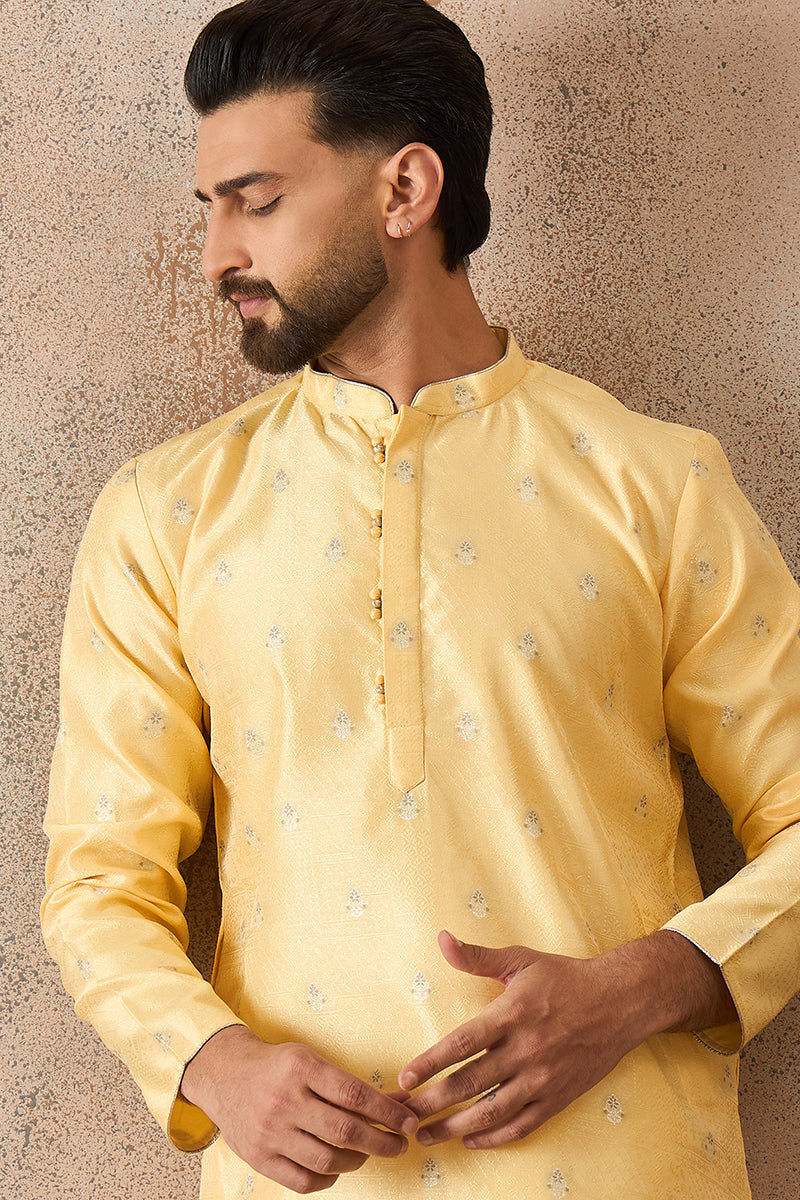 Yellow Silk Blend Floral Straight Kurta MKU2216