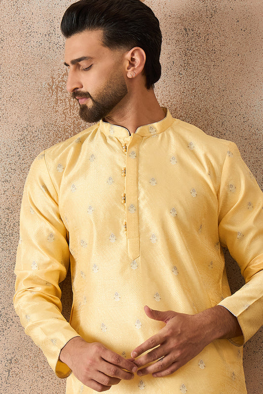 Yellow Silk Blend Floral Straight Kurta MKU2216