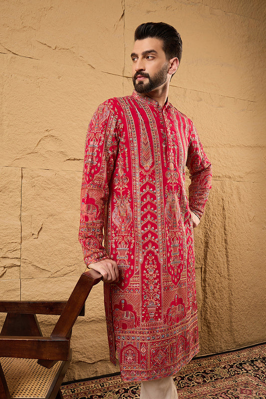 Pink Georgette Solid Embroidered Straight Kurta with Trouser MKSET1160