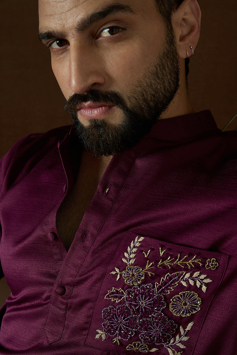 Purple Silk Blend Solid Embroidered Kurta With Trouser MKSET2056