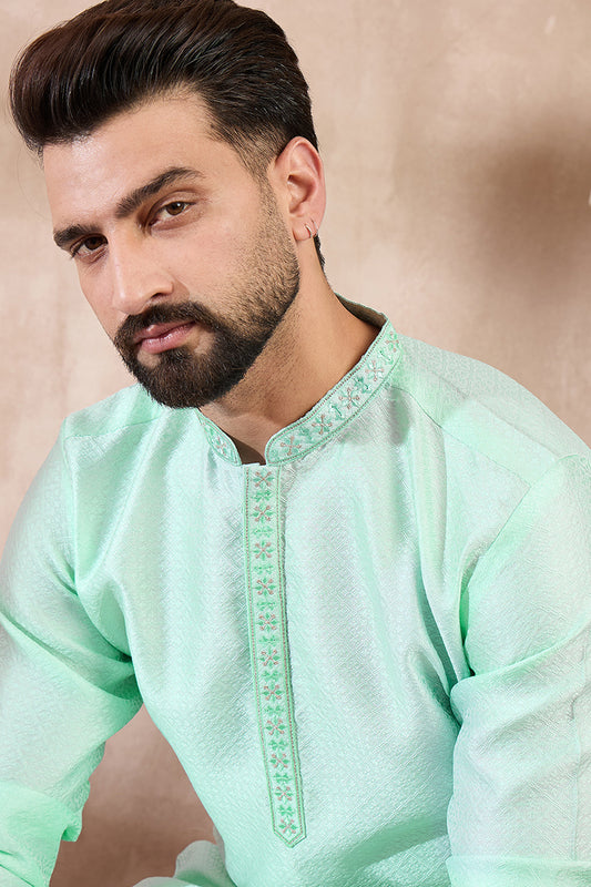 Blue Silk Blend Solid Embroidered Straight Kurta With Trouser MKSET1734
