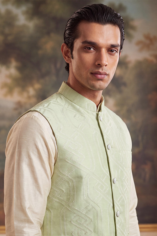 Green Jacquard Woven Design Solid Koti MKOT1039