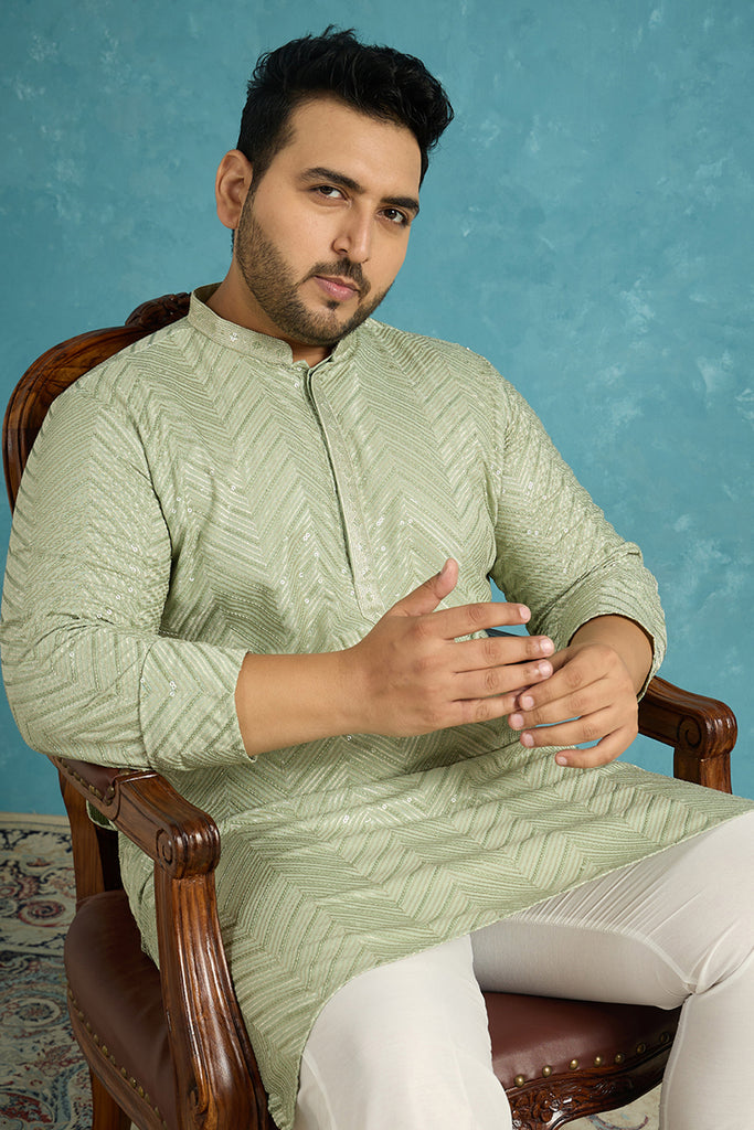 Green Viscose Rayon Solid Chikankari Embroidered Kurta MKU1109