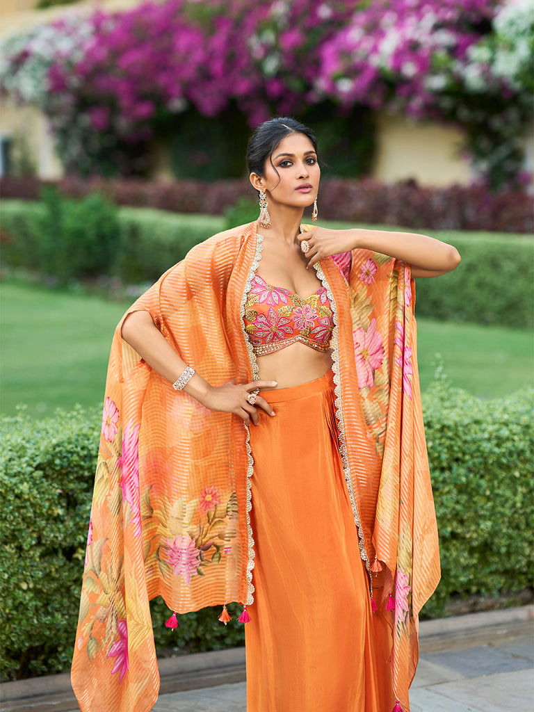 Taneera Readymade Georgette Sharara Set With Shrug