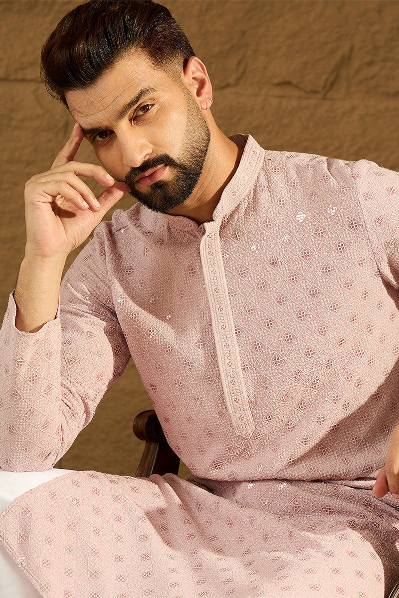 Purple Viscose Rayon Solid Embroidered Straight Kurta With Pant Set MKSET1061