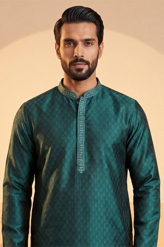 Teal Silk Blend Woven Design Straight Kurta MKU1838