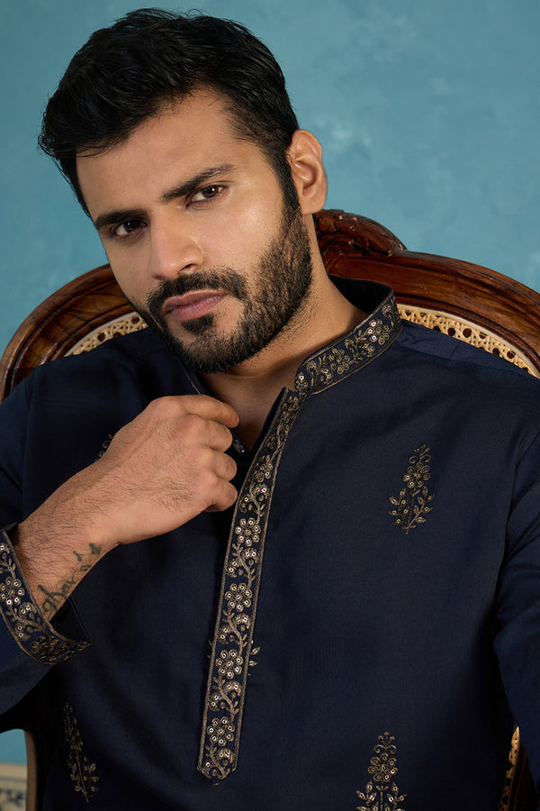 Blue Silk Blend Embroidered Straight Kurta Sets MKSET2122