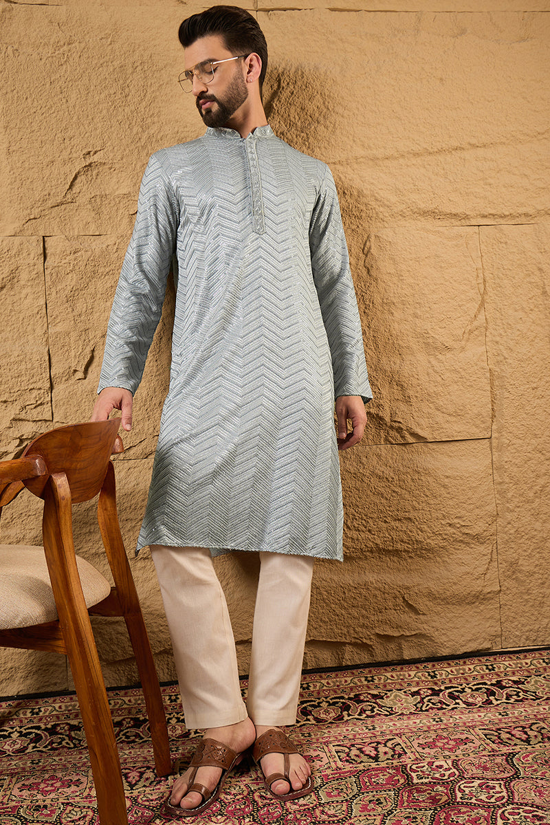 Grey Viscose Rayon Solid Embroidered Straight Kurta MKU1106