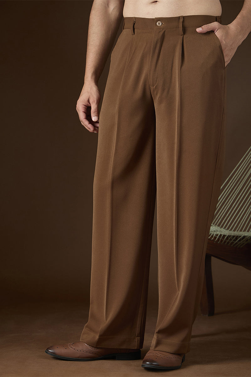 Brown Modal Solid Regular Korean Pant MBOT1014