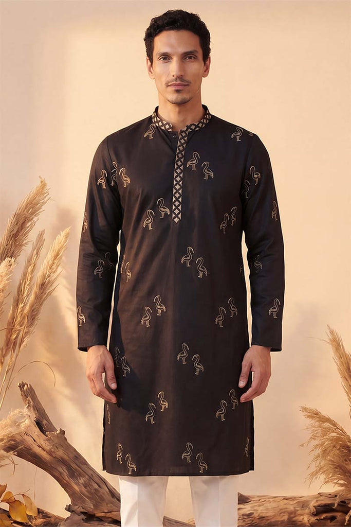 Black Silk Blend Solid Embroidered Kurta With Trousers MKSET1817