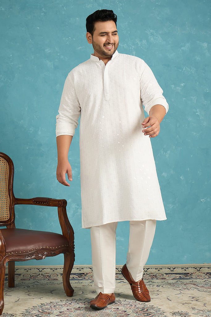 White Viscose Rayon Solid Chikankari Embroidered Kurta MKU1140