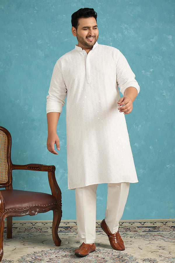 White Viscose Rayon Solid Chikankari Embroidered Kurta MKU1140