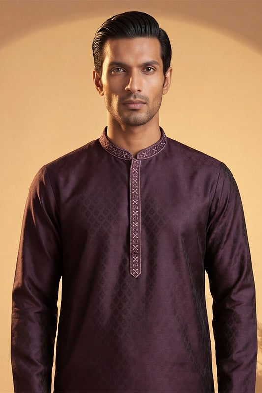 Purple Silk Blend Woven Design Straight Kurta MKU1835