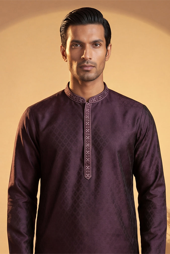 Purple Silk Blend Woven Design Straight Kurta MKU1835