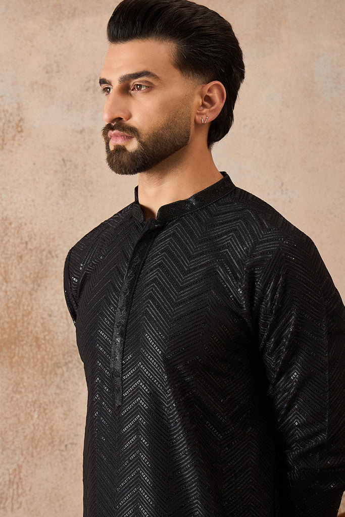 Black Rayon Embroidered Solid Straight Kurta With Trousers MKSET2190