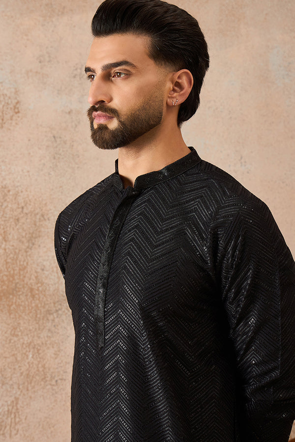Black Rayon Embroidered Solid Straight Kurta With Trousers MKSET2190