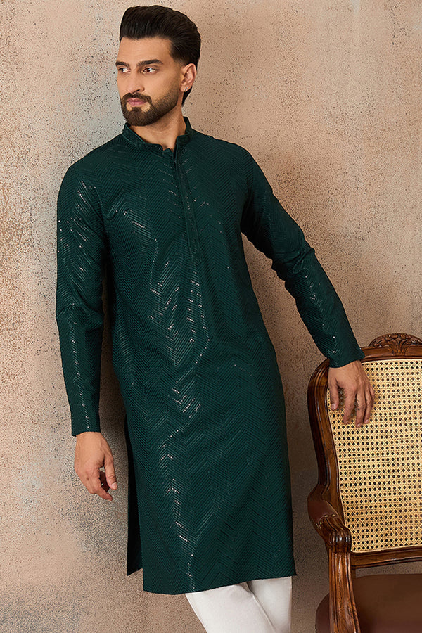 Green Rayon Embroidered Solid Straight Kurta With Trousers MKSET2186