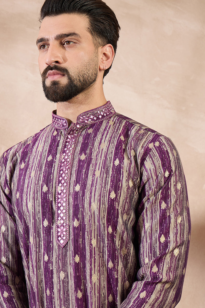 Purple Silk Blend Abstract Printed Straight Kurta With Trouser MKSET2008