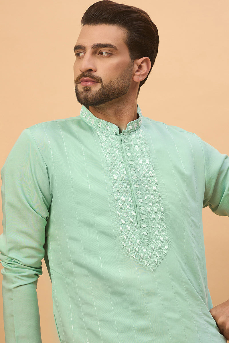 Blue Silk Blend Solid Embroidered Straight Kurta MKU1508