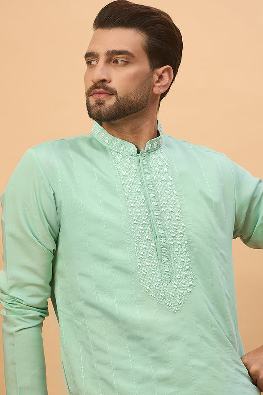 Blue Silk Blend Solid Embroidered Straight Kurta MKU1508