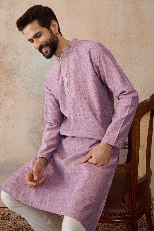 Lavender Jacquard Solid Embroidered Kurta With Trouser MKSET2466