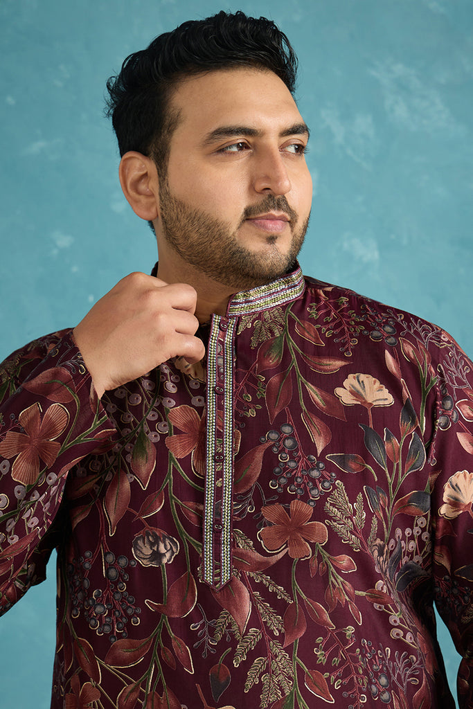 Purple Silk Blend Floral Printed Kurta MKU1957