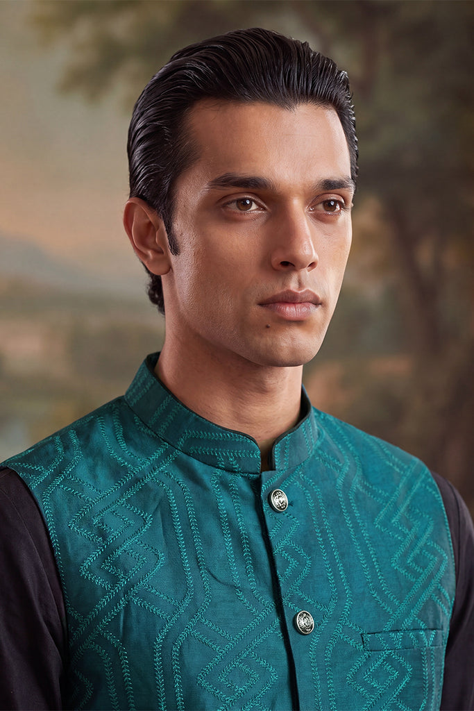 Green Jacquard Woven Design Solid Koti MKOT1044