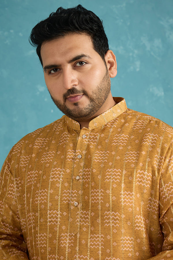 Mustard Silk Blend Ethnic Motifs  Zari Printed Kurta MKU1926